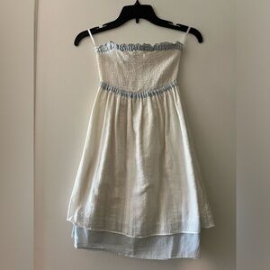 💙 2 for $20 - Guess Cotton White Strapless Dress w/Striped Blue Trim